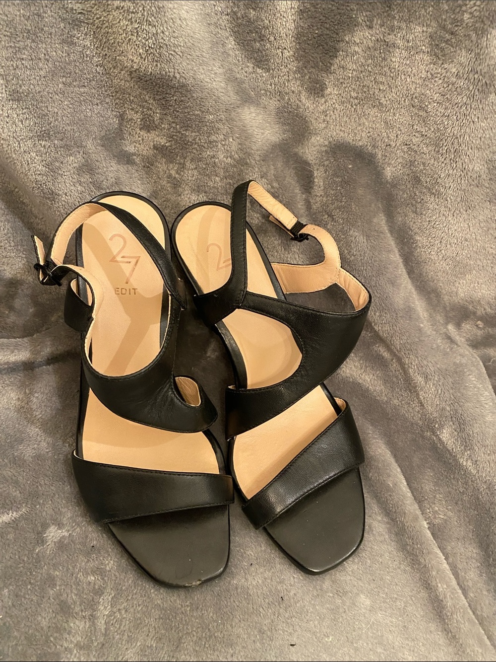27 EDIT Black Leather Open-Toe Strappy Heels